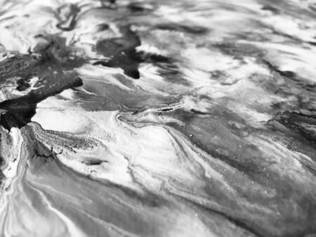 Close Up Black And White Colors Fluid Pouring Abstract Art Acrylic Painting Texture Background