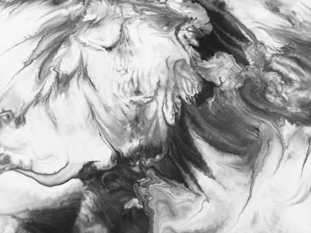 Close Up Black And White Colors Fluid Pouring Abstract Art Acrylic Painting Texture Backgroundの写真素材