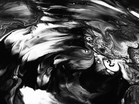 Close Up Black And White Colors Fluid Pouring Abstract Art Acrylic Painting Texture Background