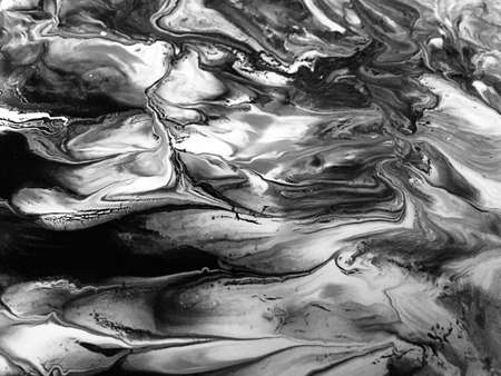Close Up Black And White Colors Fluid Pouring Abstract Art Acrylic Painting Texture Background