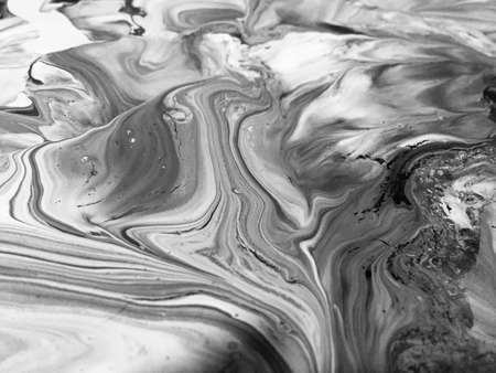 Close Up Black And White Colors Fluid Pouring Abstract Art Acrylic Painting Texture Background