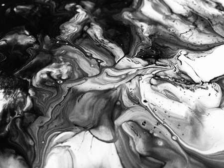 Close Up Black And White Colors Fluid Pouring Abstract Art Acrylic Painting Texture Background