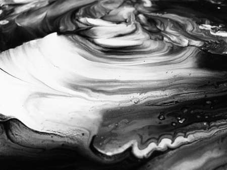 Close Up Black And White Colors Fluid Pouring Abstract Art Acrylic Painting Texture Background