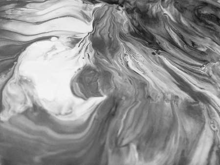 Close Up Black And White Colors Fluid Pouring Abstract Art Acrylic Painting Texture Backgroundの写真素材