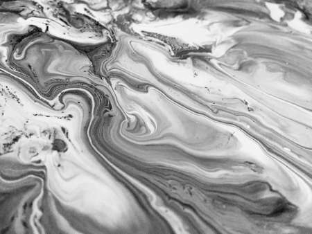Close Up Black And White Colors Fluid Pouring Abstract Art Acrylic Painting Texture Backgroundの写真素材