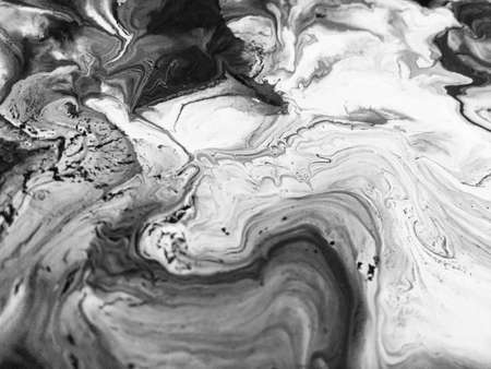 Close Up Black And White Colors Fluid Pouring Abstract Art Acrylic Painting Texture Background