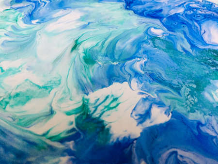 Close Up Blue Green White Colorful Fluid Pouring Abstract Art Acrylic Painting Texture Background