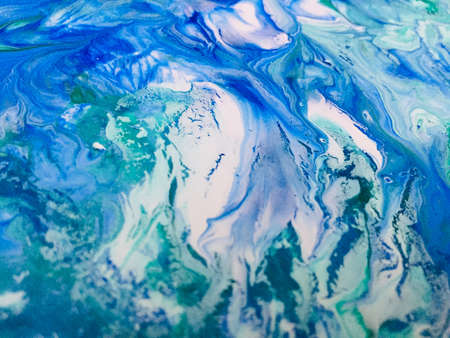 Close Up Blue Green White Colorful Fluid Pouring Abstract Art Acrylic Painting Texture Background