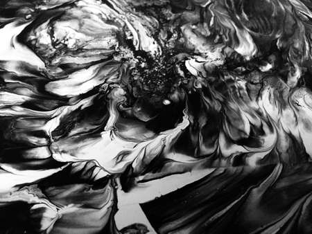 Close Up Black And White Colors Fluid Pouring Abstract Art Acrylic Painting Texture Backgroundの写真素材