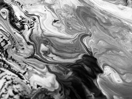 Close Up Black And White Colors Fluid Pouring Abstract Art Acrylic Painting Texture Backgroundの写真素材