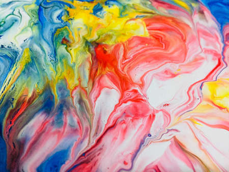 Close Up Colorful Fluid Pouring Abstract Art Acrylic Painting Texture Backgroundの写真素材