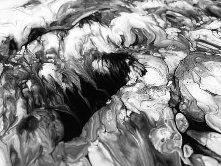 Close Up Black And White Colors Fluid Pouring Abstract Art Acrylic Painting Texture Background