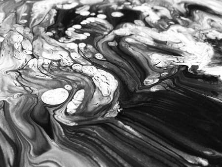 Close Up Black And White Colors Fluid Pouring Abstract Art Acrylic Painting Texture Background