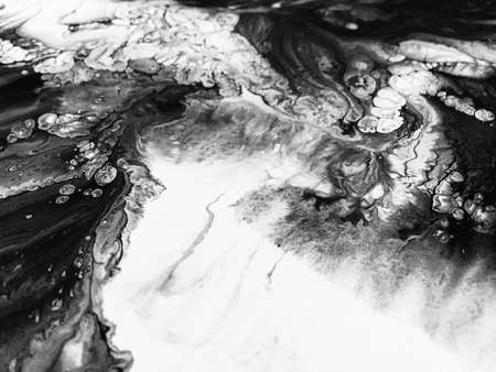 Close Up Black And White Colors Fluid Pouring Abstract Art Acrylic Painting Texture Background