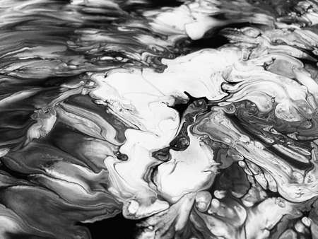 Close Up Black And White Colors Fluid Pouring Abstract Art Acrylic Painting Texture Background