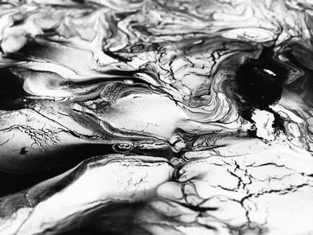 Close Up Black And White Colors Fluid Pouring Abstract Art Acrylic Painting Texture Backgroundの写真素材