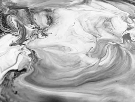 Close Up Black And White Colors Fluid Pouring Abstract Art Acrylic Painting Texture Backgroundの写真素材