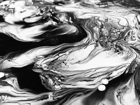 Close Up Black And White Colors Fluid Pouring Abstract Art Acrylic Painting Texture Backgroundの写真素材