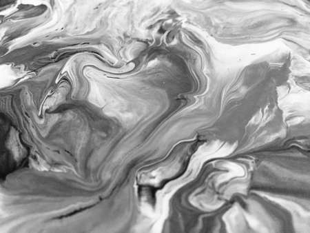 Close Up Black And White Colors Fluid Pouring Abstract Art Acrylic Painting Texture Backgroundの写真素材