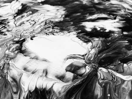 Close Up Black And White Colors Fluid Pouring Abstract Art Acrylic Painting Texture Backgroundの写真素材