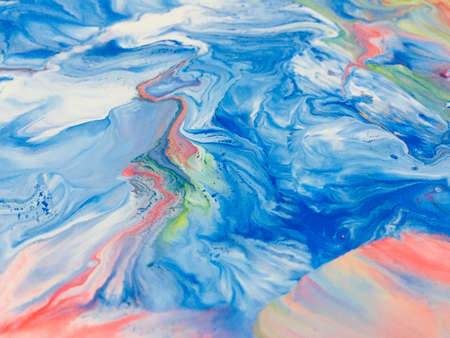 Close Up Colorful Fluid Pouring Abstract Art Acrylic Painting Texture Backgroundの写真素材