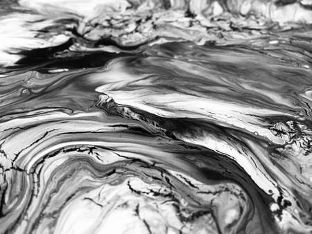 Close Up Black And White Colors Fluid Pouring Abstract Art Acrylic Painting Texture Background