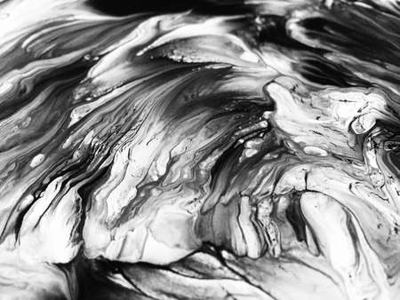 Close Up Black And White Colors Fluid Pouring Abstract Art Acrylic Painting Texture Background