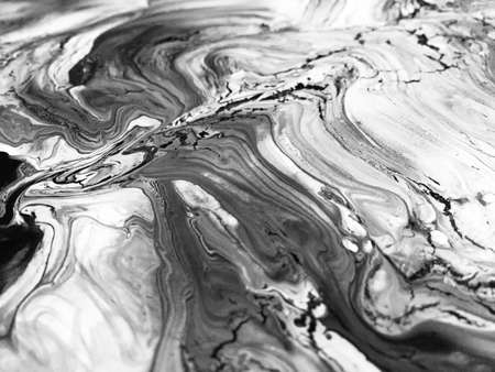 Close Up Black And White Colors Fluid Pouring Abstract Art Acrylic Painting Texture Background