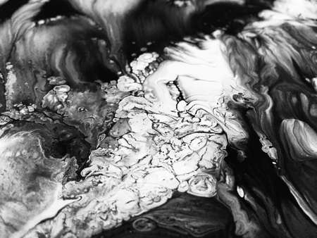 Close Up Black And White Colors Fluid Pouring Abstract Art Acrylic Painting Texture Backgroundの写真素材