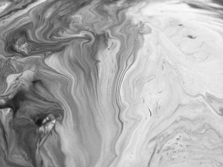 Close Up Black And White Colors Fluid Pouring Abstract Art Acrylic Painting Texture Backgroundの写真素材