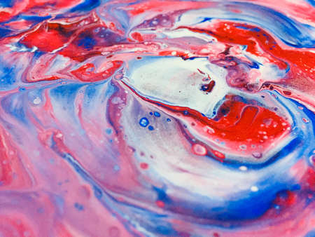 Close Up Red Blue White Colorful Fluid Pouring Abstract Art Acrylic Painting Texture Background