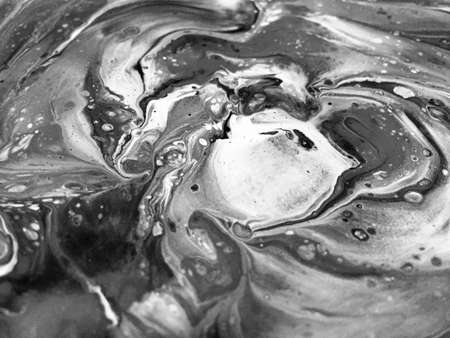 Close Up Black And White Colors Fluid Pouring Abstract Art Acrylic Painting Texture Backgroundの写真素材