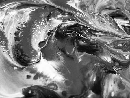 Close Up Black And White Colors Fluid Pouring Abstract Art Acrylic Painting Texture Backgroundの写真素材