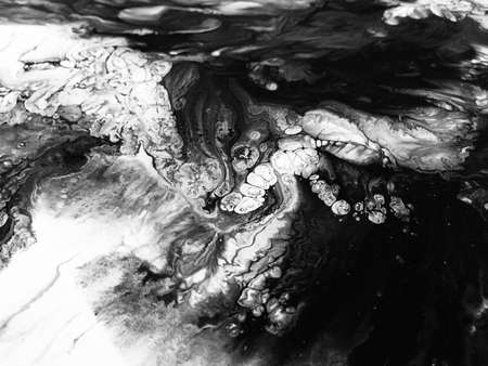 Close Up Black And White Colors Fluid Pouring Abstract Art Acrylic Painting Texture Background