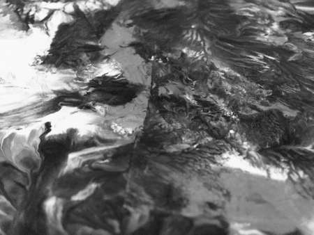 Close Up Black And White Colors Fluid Pouring Abstract Art Acrylic Painting Texture Backgroundの写真素材