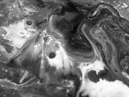 Close Up Black And White Colors Fluid Pouring Abstract Art Acrylic Painting Texture Background