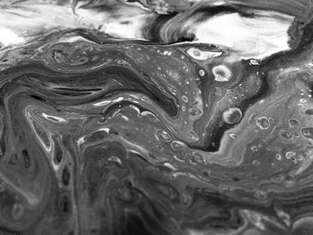 Close Up Black And White Colors Fluid Pouring Abstract Art Acrylic Painting Texture Backgroundの写真素材