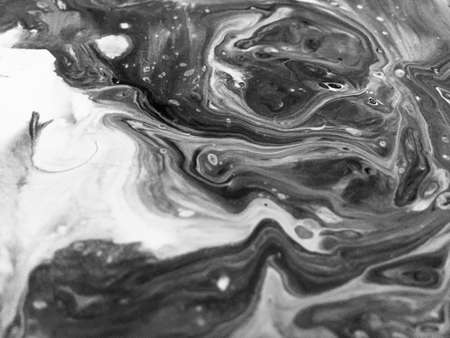 Close Up Black And White Colors Fluid Pouring Abstract Art Acrylic Painting Texture Background