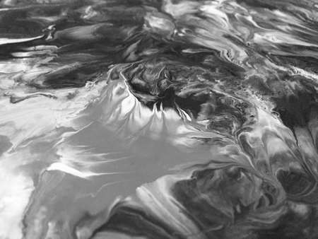 Close Up Black And White Colors Fluid Pouring Abstract Art Acrylic Painting Texture Background