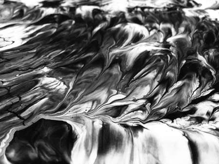 Close Up Black And White Colors Fluid Pouring Abstract Art Acrylic Painting Texture Background