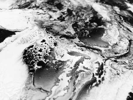 Close Up Black And White Colors Fluid Pouring Abstract Art Acrylic Painting Texture Background