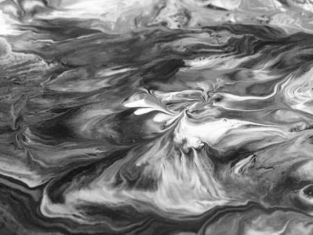 Close Up Black And White Colors Fluid Pouring Abstract Art Acrylic Painting Texture Backgroundの写真素材