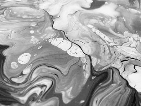 Close Up Black And White Colors Fluid Pouring Abstract Art Acrylic Painting Texture Backgroundの写真素材