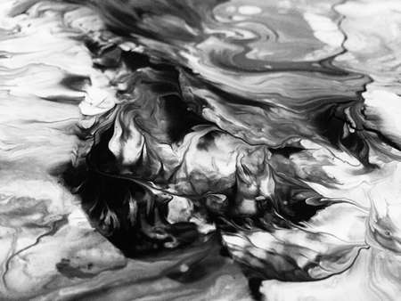 Close Up Black And White Colors Fluid Pouring Abstract Art Acrylic Painting Texture Background