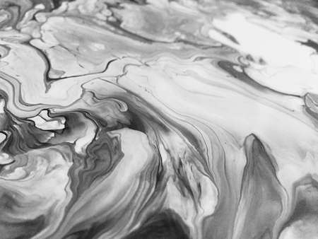 Close Up Black And White Colors Fluid Pouring Abstract Art Acrylic Painting Texture Backgroundの写真素材