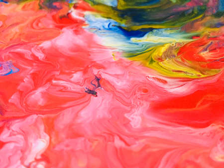 Close Up Colorful Fluid Pouring Abstract Art Acrylic Painting Texture Backgroundの写真素材