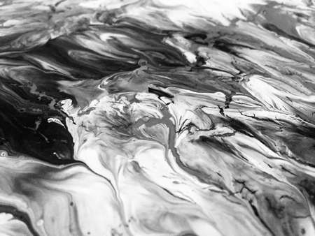 Close Up Black And White Colors Fluid Pouring Abstract Art Acrylic Painting Texture Background