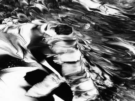 Close Up Black And White Colors Fluid Pouring Abstract Art Acrylic Painting Texture Background