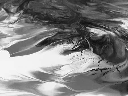 Close Up Black And White Colors Fluid Pouring Abstract Art Acrylic Painting Texture Background