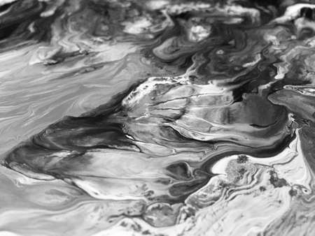 Close Up Black And White Colors Fluid Pouring Abstract Art Acrylic Painting Texture Backgroundの写真素材